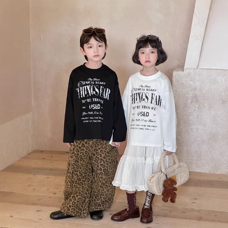 【KID】英字レタリングプリントルーズ長袖Tシャツ