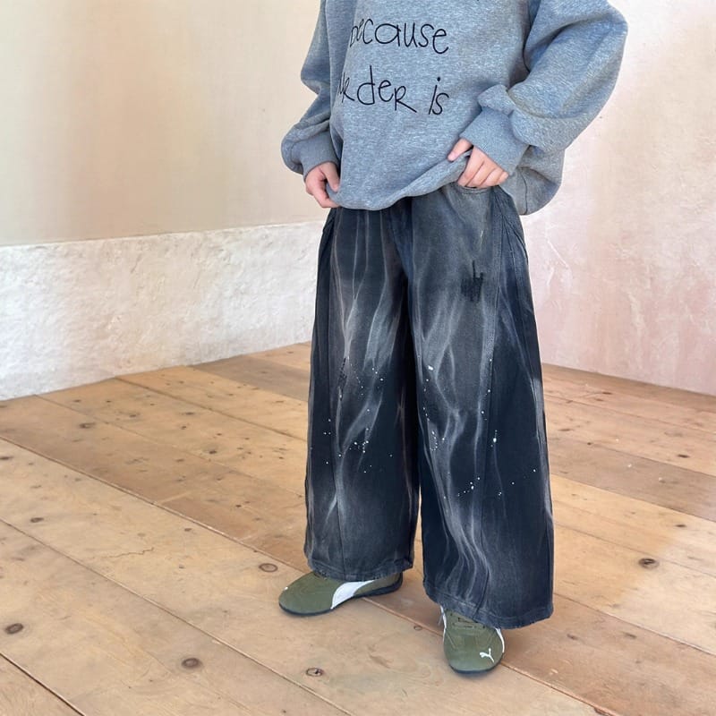 【KID】ペイント加工ルーズワイドデニムパンツ
