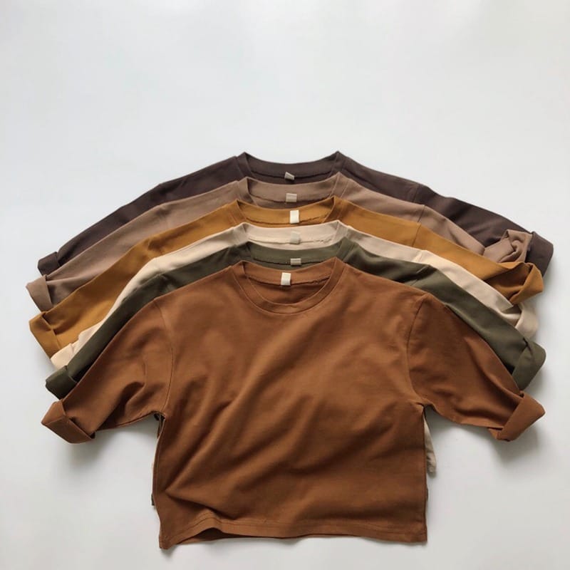 【KID】ドロップショルダーベーシックコットン長袖Tシャツ