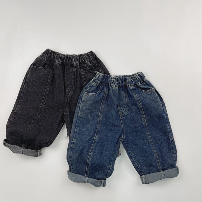 【KID】ステッチデザインウォッシュデニムロングパンツ
