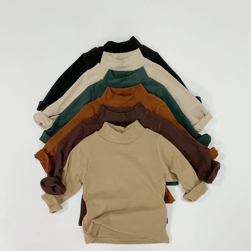 秋カラーシンプルハイネック長袖Tシャツ