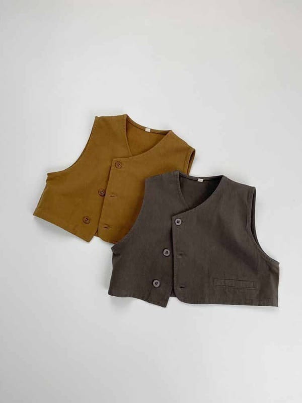 【KID】シンプル無地アシンメトリーデザインベスト