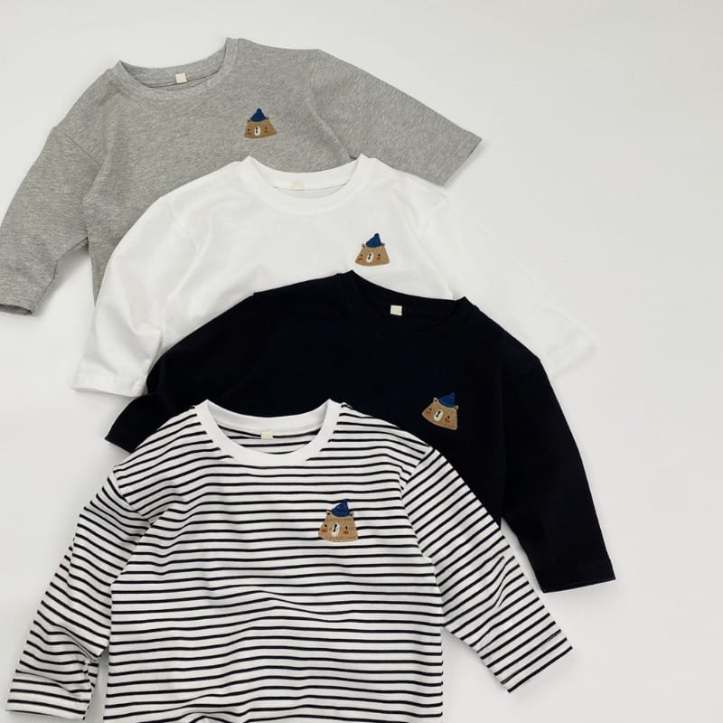 【KID】帽子くま刺繍ワッペン長袖Tシャツ