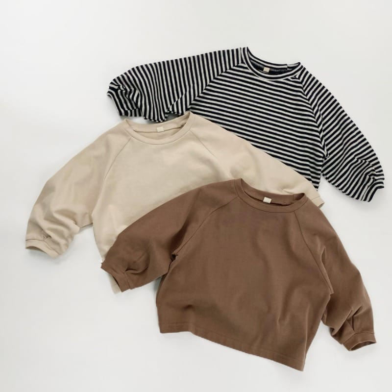 シンプルストライプ無地長袖ラグランTシャツ