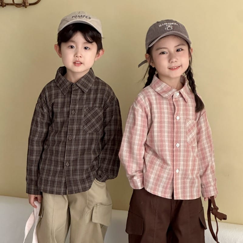 【KID】ベーシックチェック柄長袖コットンシャツ