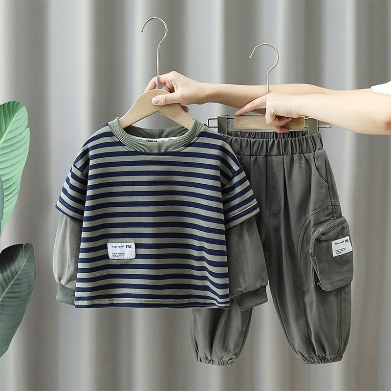 【セット】ストライプ長袖Tシャツロングパンツセットアップ