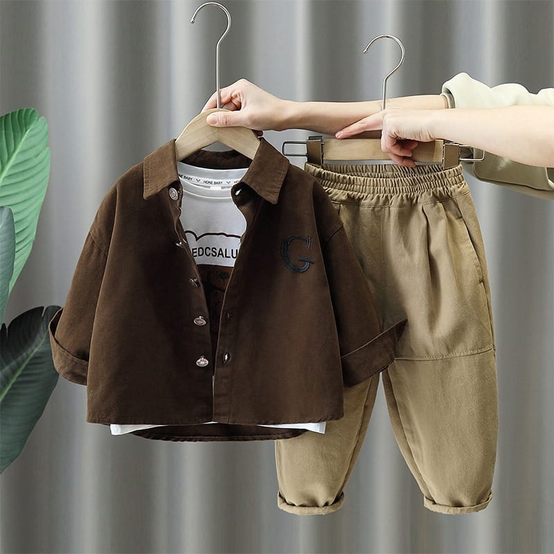 チョコくまTシャツ長袖シャツパンツ3点セット