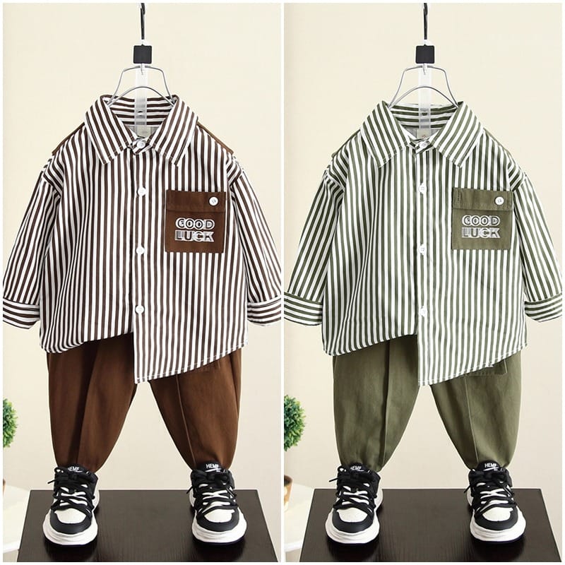 ストライプ長袖シャツロングパンツセットアップ