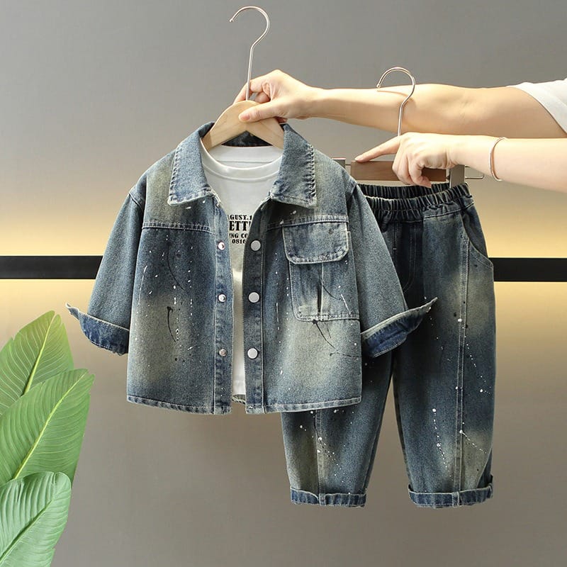 【セット】ペイントデニムシャツＴシャツパンツセットアップ