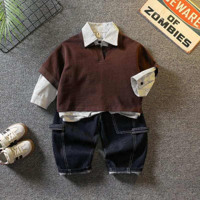 ストライプシャツTシャツデニムパンツ3点セット