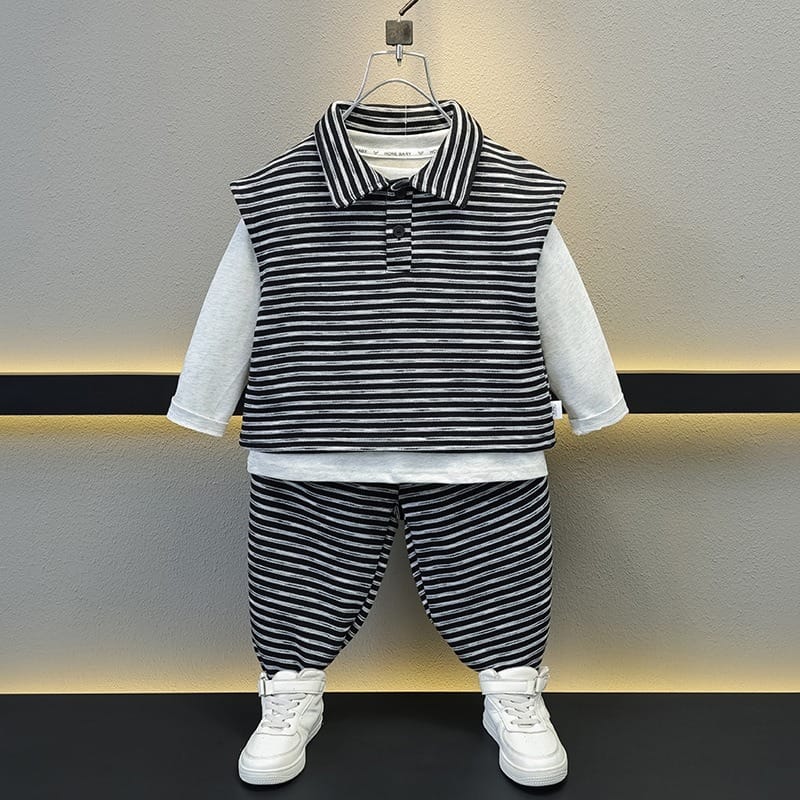 【セット】ストライプベスト長袖Tシャツパンツ3点セット