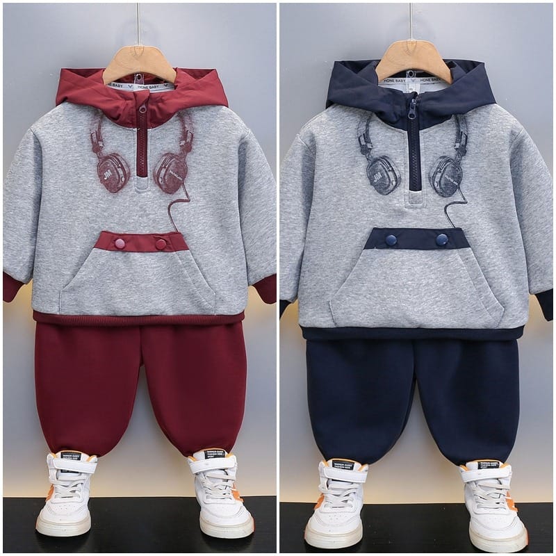 【セット】ヘッドセットプリントハーフジップパーカー上下セット