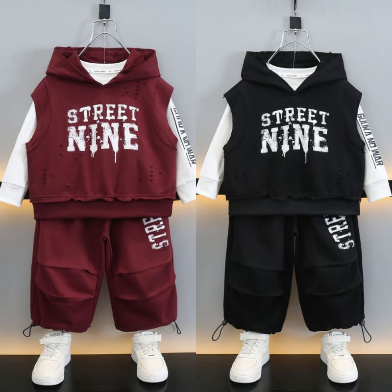 ストリートロゴベスト長袖Tシャツロングパンツ3点セット