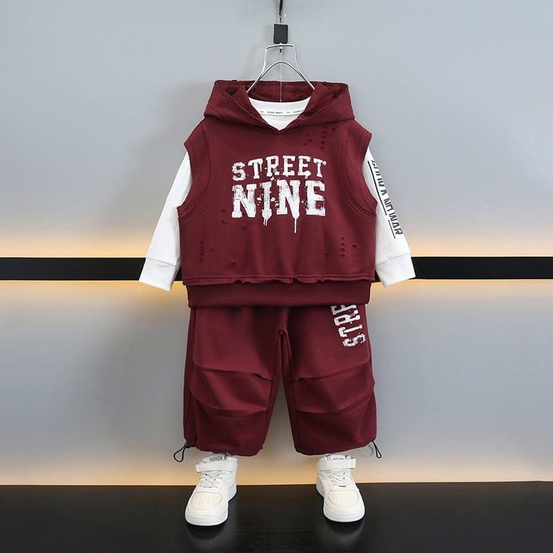 ストリートロゴベスト長袖Tシャツロングパンツ3点セット