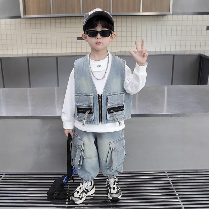 デニムベストロンTカーゴパンツ3点セット