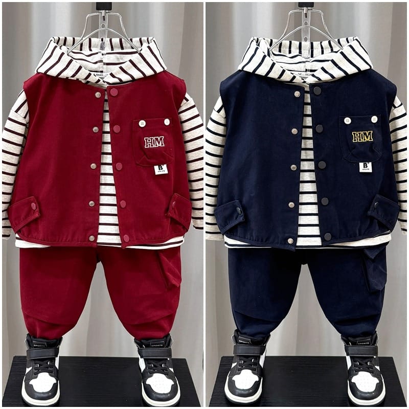 【セット】ストライプパーカーベストロングパンツ3点セット