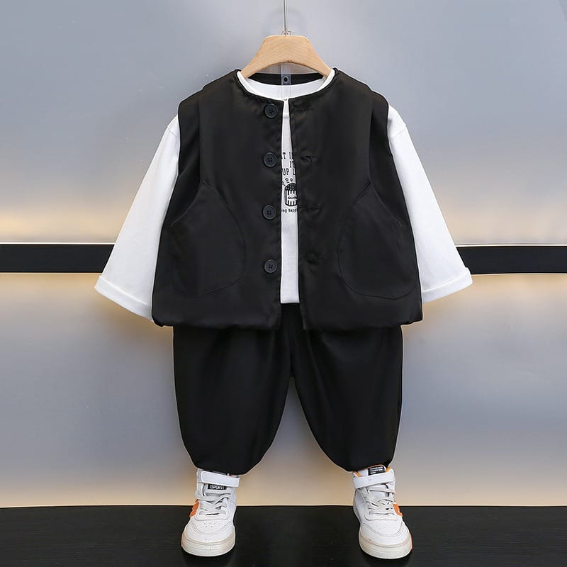 カジュアルベスト長袖Tシャツパンツ3点セット