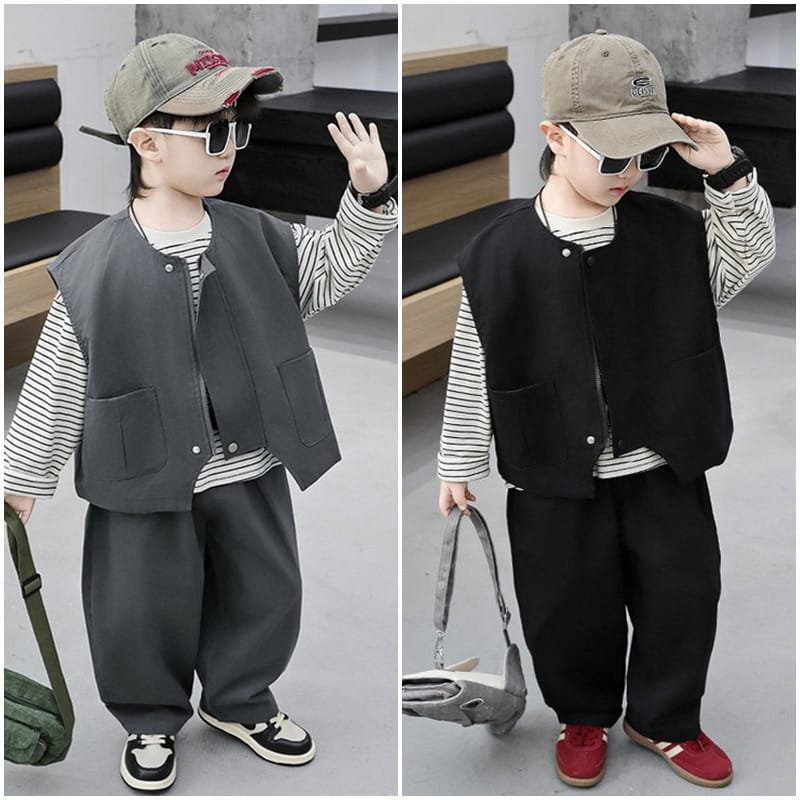 【セット】ストライプTシャツベストロングパンツ3点セット
