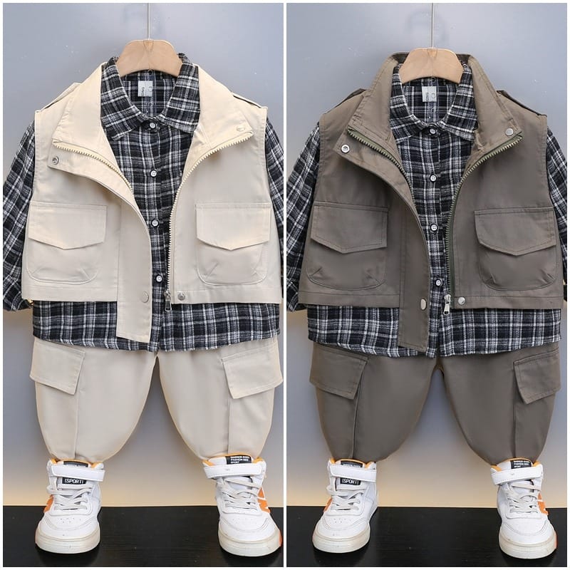 【セット】チェックシャツベストパンツ3点セット