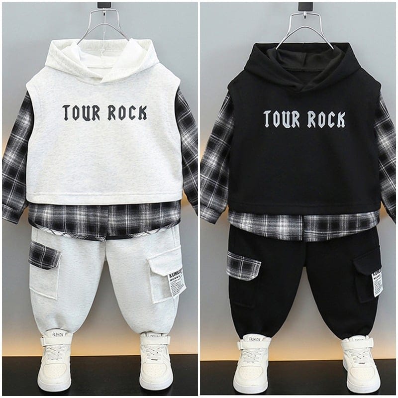 TOUR ROCKロゴチェック切替レイヤード風上下セット
