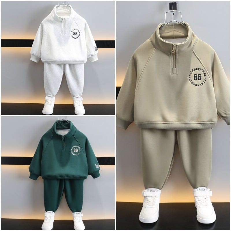 86ロゴプリントハーフジップスウェットセットアップ