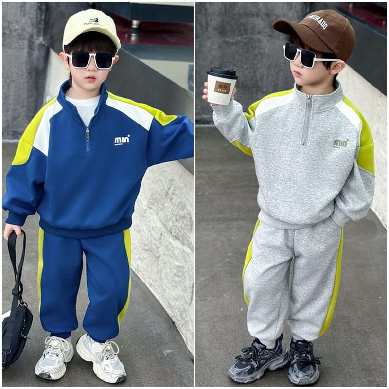 配色ハーフジップスウェットパンツセットアップ