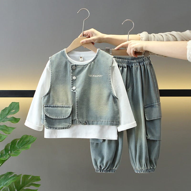 【セット】デニムベストTシャツデニムパンツ3点セット