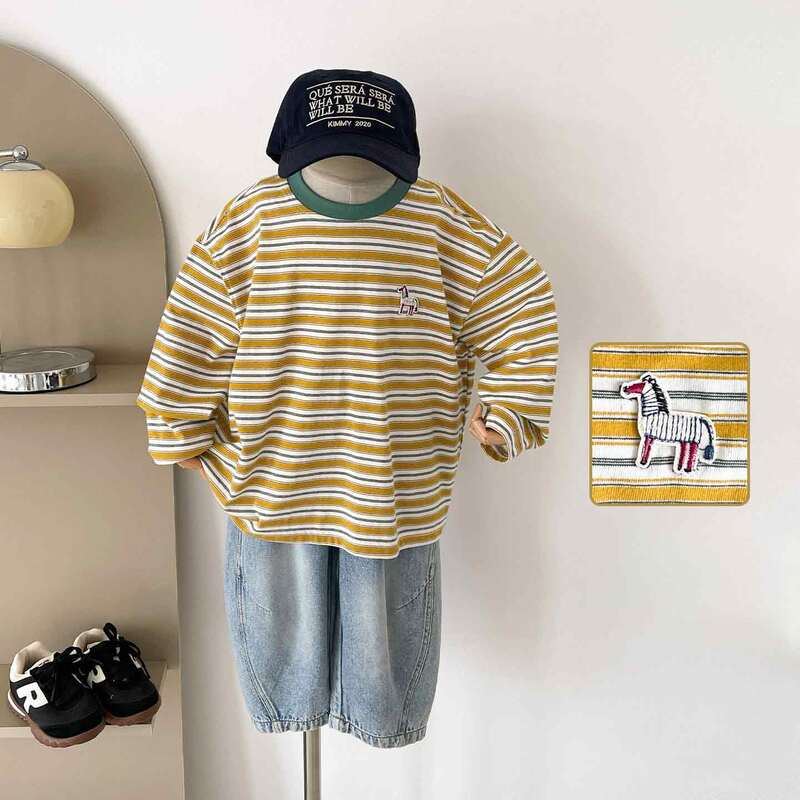 【KID】ホースワンポイントストライプ長袖Tシャツ