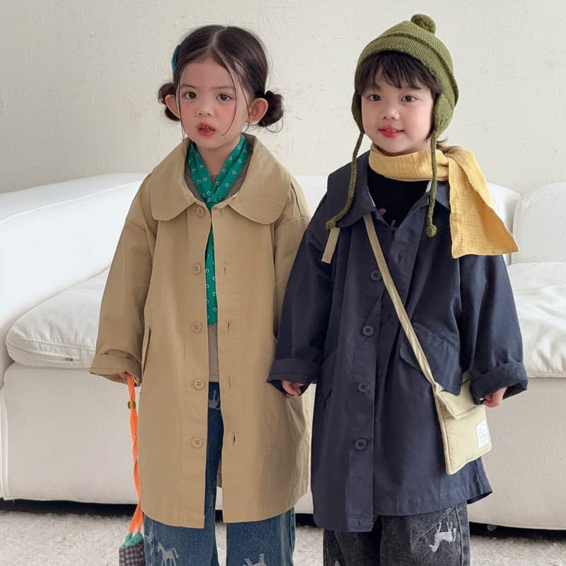 【KID】シンプル無地襟付きシングルボタンロングコート