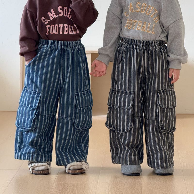 【KID】ストライプカーゴデニムワイドパンツ