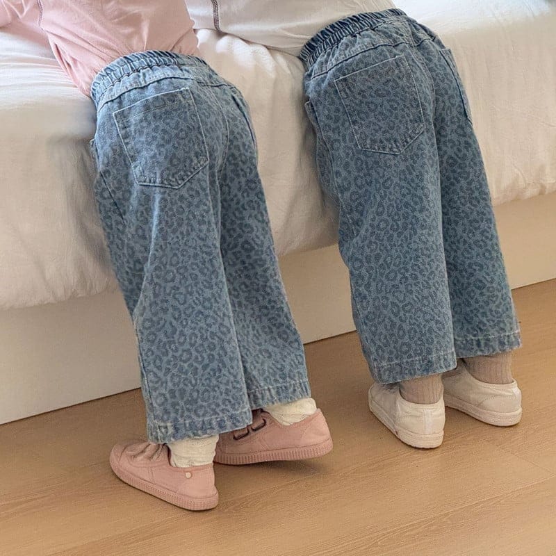 レオパード柄ワイドデニムロングパンツ