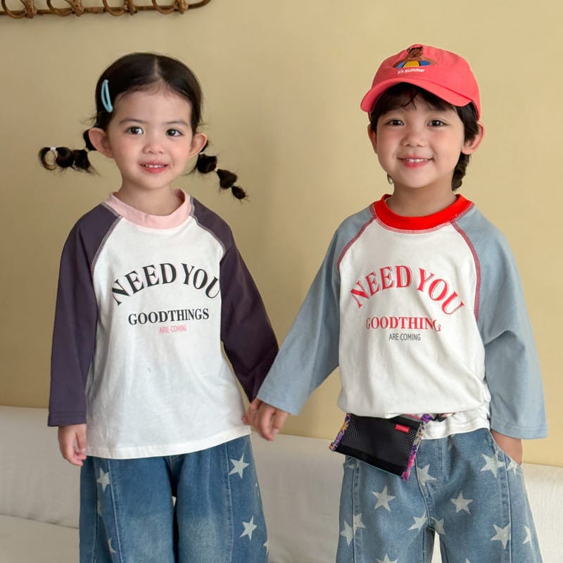 英字プリント配色切り替え長袖Tシャツ