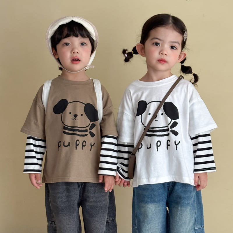 パピーいぬフェイクレイヤードストライプ長袖Tシャツ