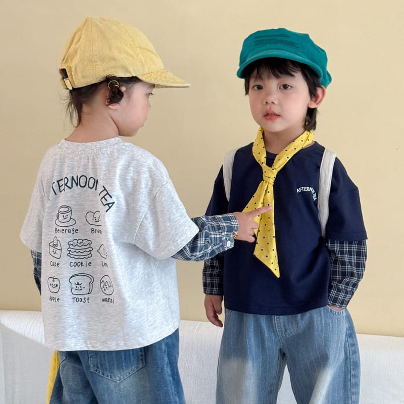 【KID】チェックレイヤード風モーニンググローリー長袖Tシャツ
