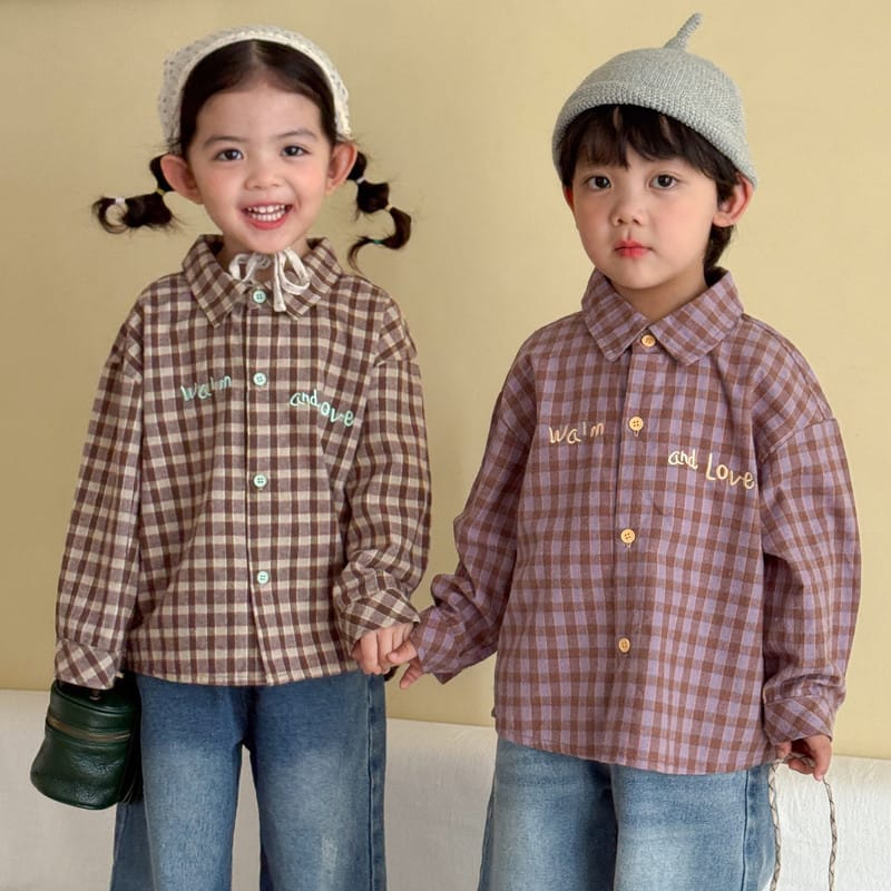 【KID】アンドラブロゴ刺繍チェック柄長袖シャツ