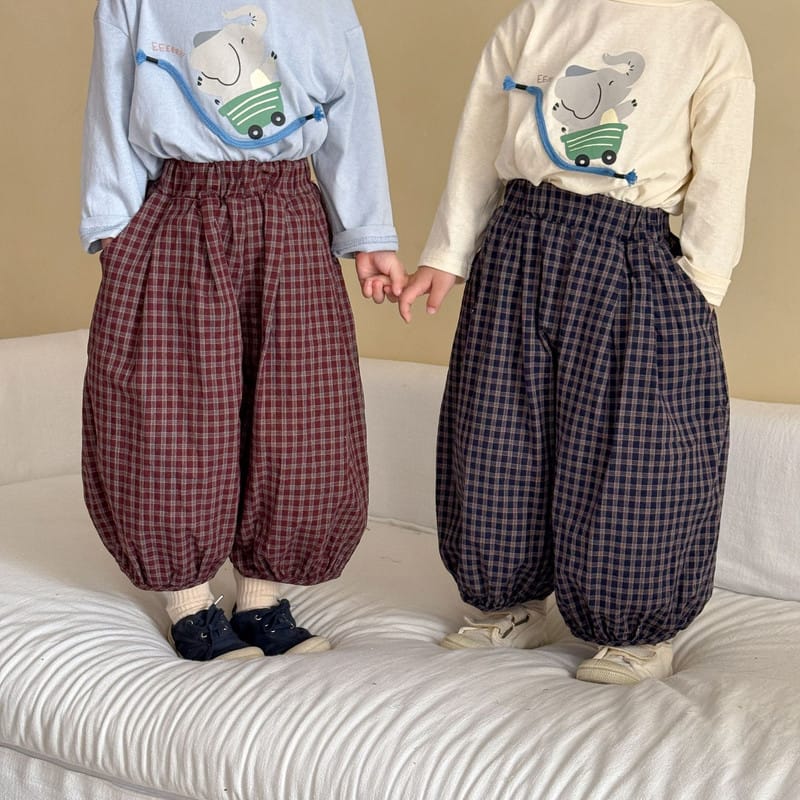 チェック柄ワイドバルーンロングパンツ