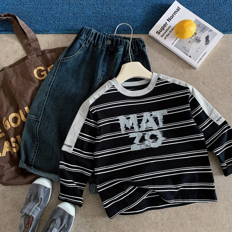 【KID】英字ロゴストライプ配色長袖Tシャツ