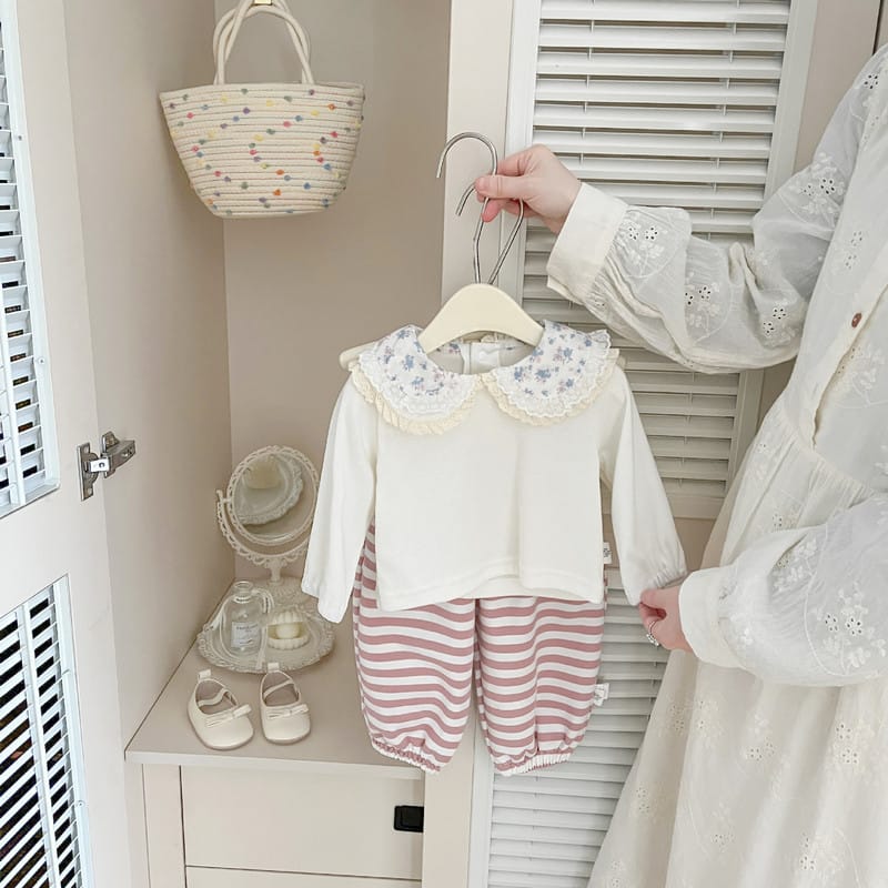【BABY】ピーチラテストライプジョガーロングパンツ