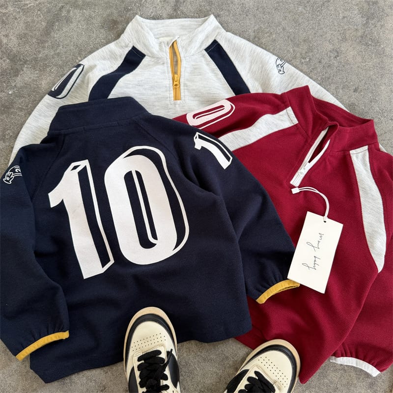 配色ワッフルバックロゴハーフジップTシャツ