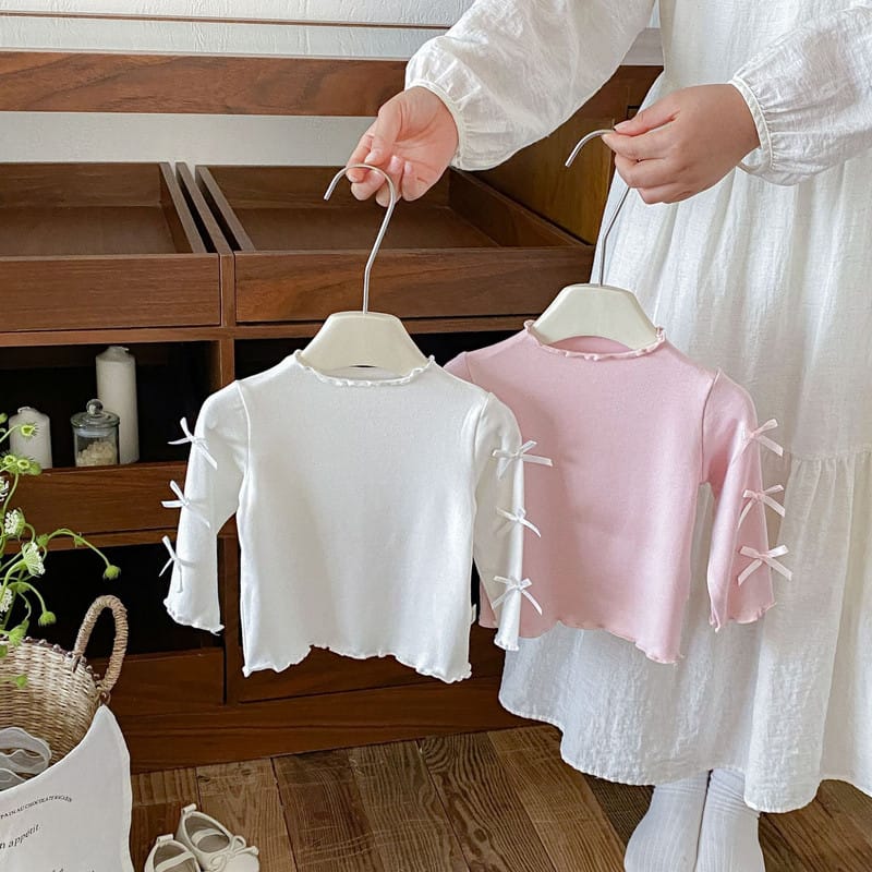 リリー袖リボンコットン長袖Tシャツ