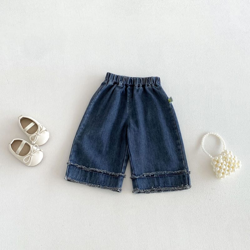【BABY】ヴィンテージ風裾フリンジデニムワイドパンツ