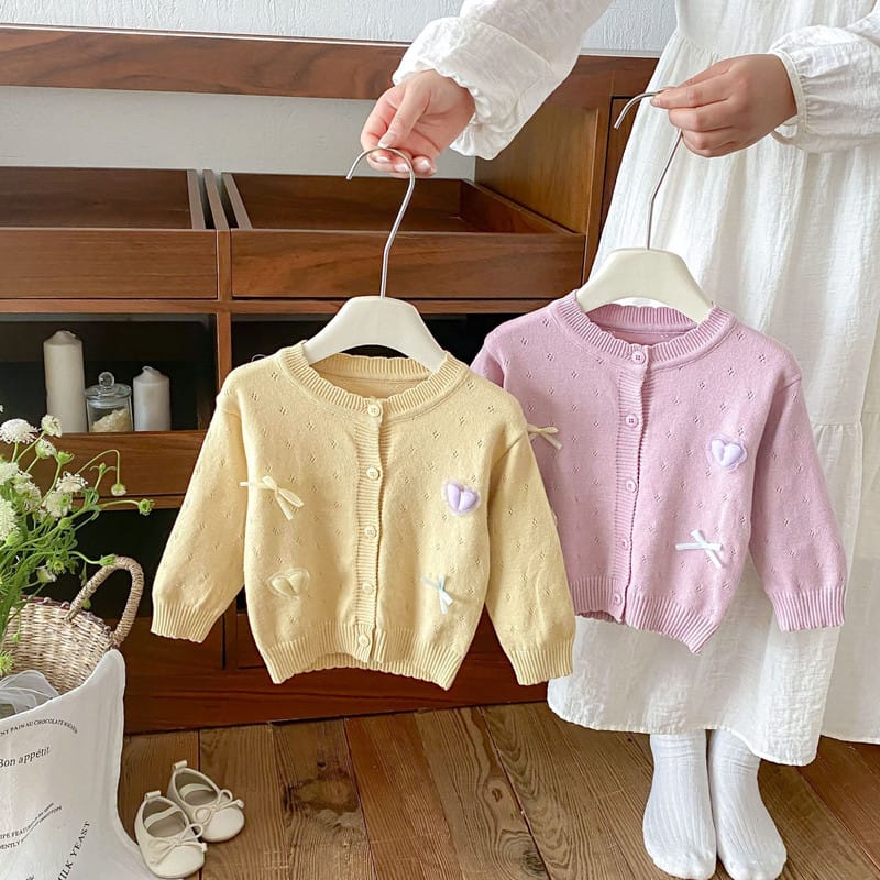 【BABY】パステルマカロンハートリボンカーディガン