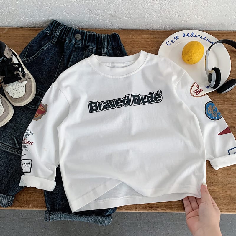 【KID】英字ロゴプリントクルーネック長袖Tシャツ