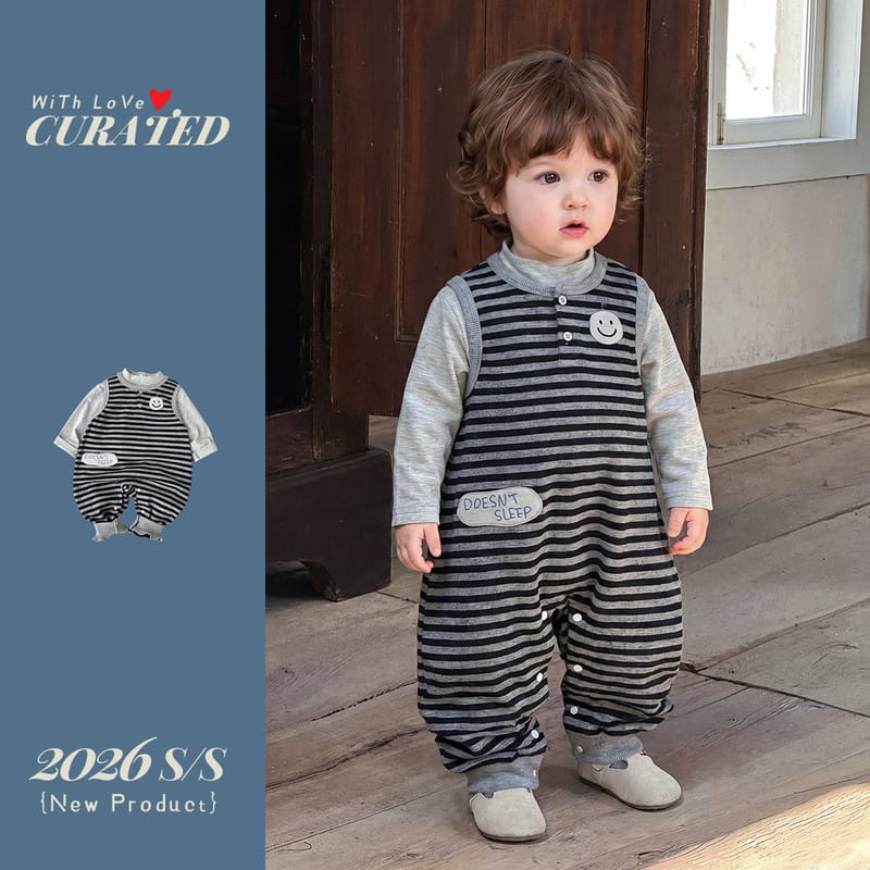 スマイルストライプTシャツロンパースセット