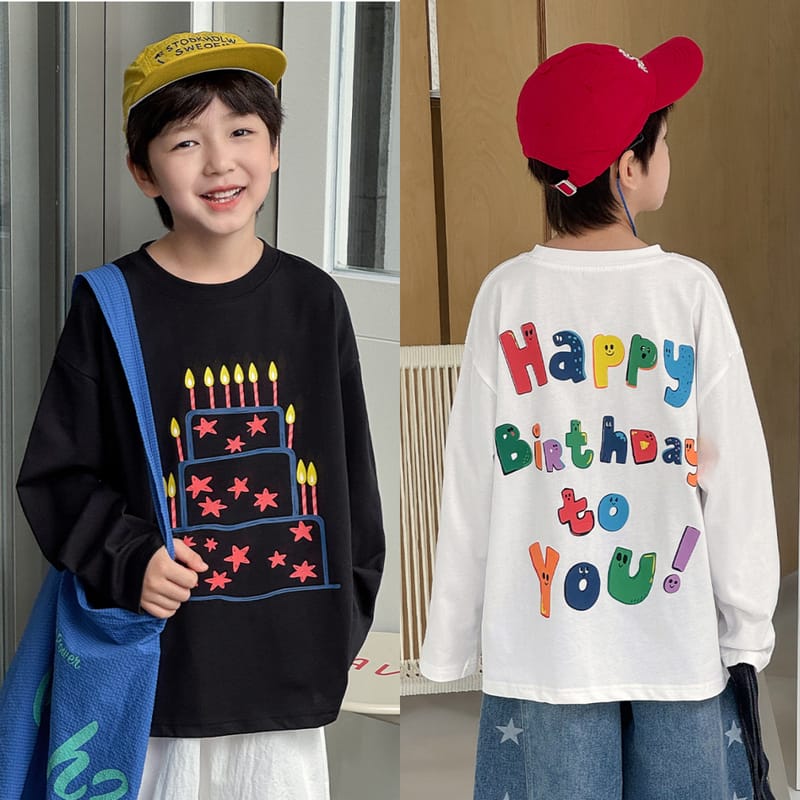 【KID】カラフルバースデーケーキ長袖Tシャツ