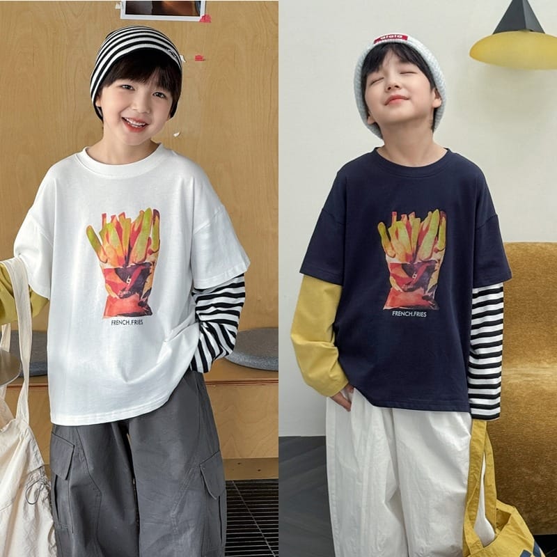 ポテトプリントフェイクレイヤード長袖Tシャツ