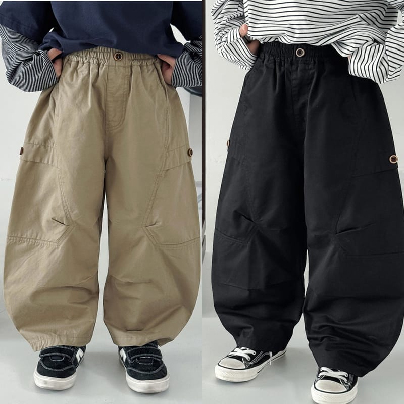 【KID】ステッチボタンコットンカジュアルロングパンツ