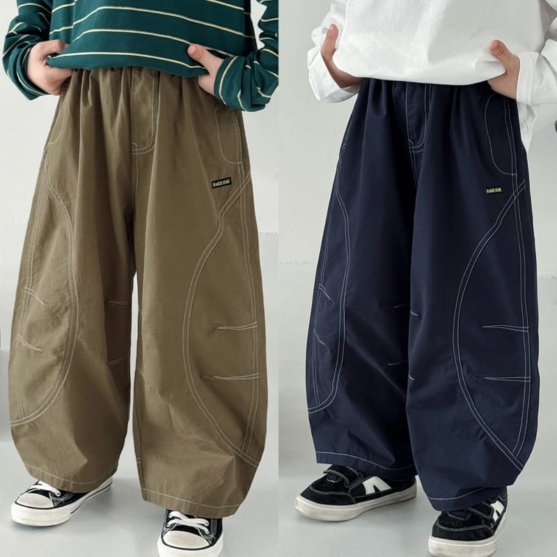配色ステッチロゴ入りカジュアルロングパンツ