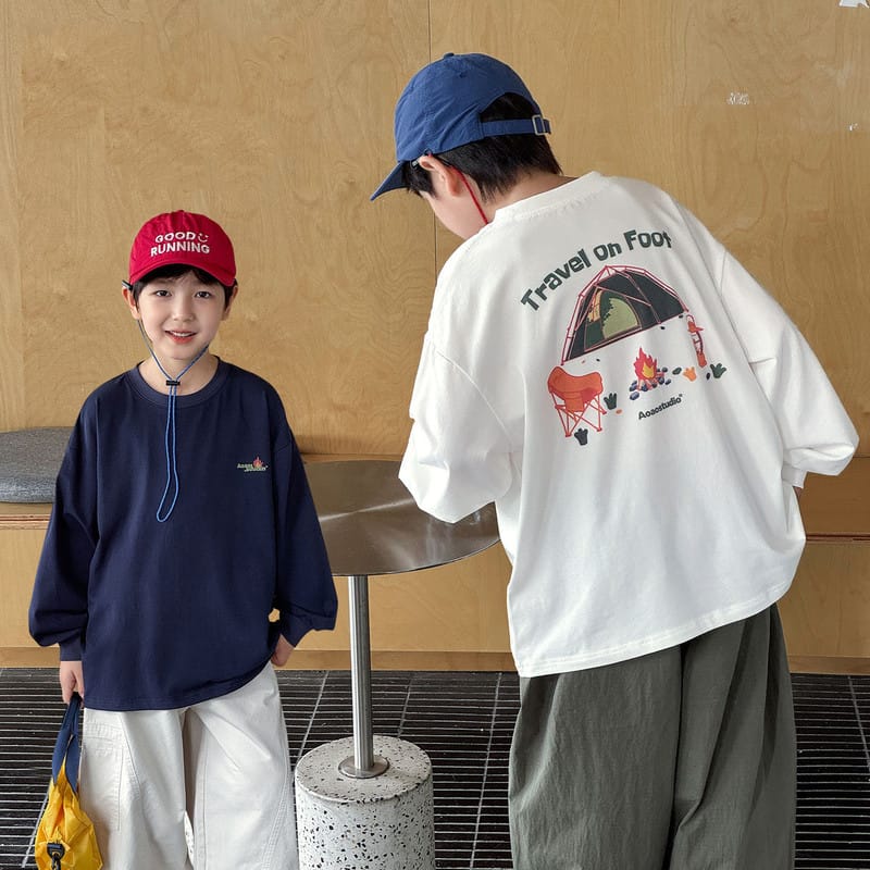 アウトドアキャンププリント長袖Tシャツ