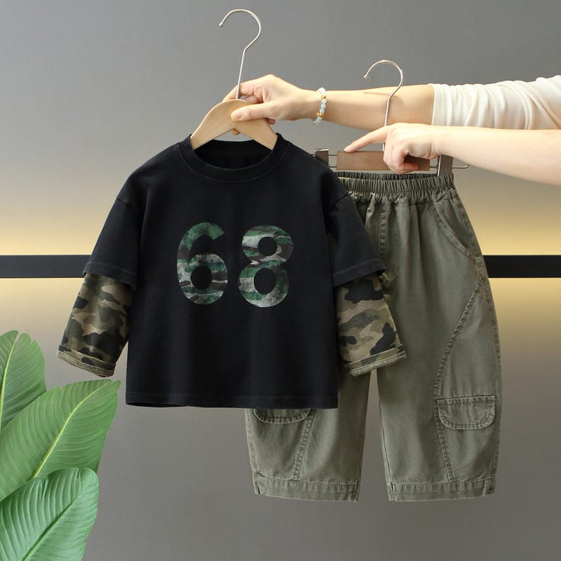【セット】ミリタリー68プリントTシャツ迷彩パンツセットアップ